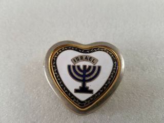 Vintage Israel Menorah Enameled Heart Shaped Pill Box