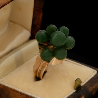 Antique Vintage Art Deco 14k Gold Chinese Carved Nephrite Jade Cluster Ring Sz 6