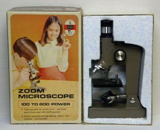 Vintage Sears Hobby Microscope Zoom Model 49 - 24034 Illuminated 100 To 600 Power