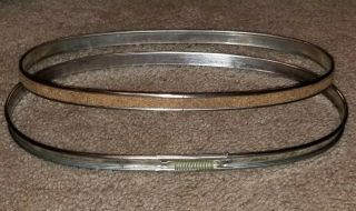 Vintage 8 1/2 " Oval Metal Spring Loaded Tension Cork Lined Round Embroidery Hoop
