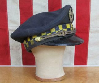 Vintage 1940s Chicago City Police Dept.  Uniform Hat Visor Cap 7 3/8 Antique 3
