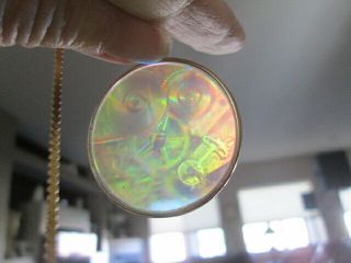 Vintage Unique Disc Necklace Hologram Clockworks Pendant Herringbone Chain