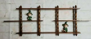 Vtg Wood Wooden Wall Décor Curio 3 Tiers Spindle Mcm Mid - Century Display Shelf