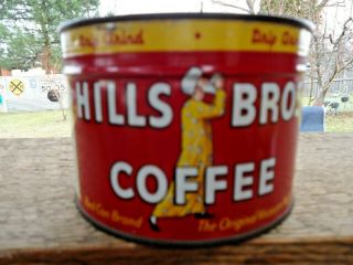 Vintage Hills Bros Coffee Can // Tin 1 Lb.  With Key 1952