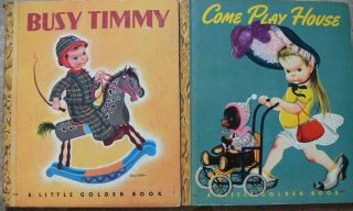 2 Vintage Little Golden Books Come Play House,  Busy Timmy Eloise Wilkin