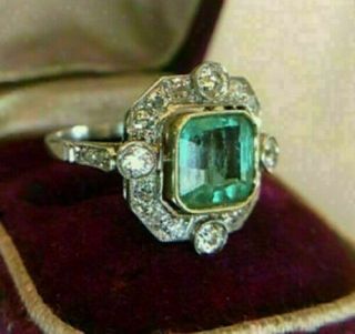 Art Deco 5.  00Ct Green Emerald Antique Vintage 925 Silver Engagement Wedding Ring 3