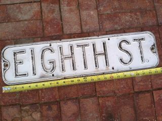 Vintage 6 " X 24  Eighth St " Pressed Embossed Steel Street Traffic Road Sign
