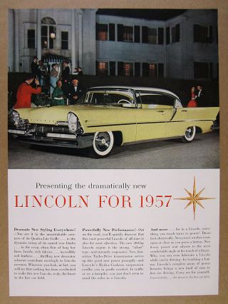 1957 Lincoln Premiere Landau Hardtop Yellow Car Photo Vintage Print Ad