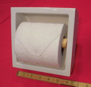 Vintage Glossy White Ceramic Toilet Paper Holder,  Full - Recessed; 6 " X 6 "