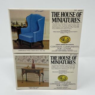 2 Vintage The House Of Miniatures Furniture Kits 40038 & 40016 Chair Table