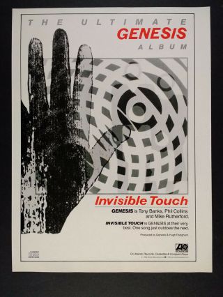 1986 Genesis Invisible Touch Album Promo Vintage Print Ad