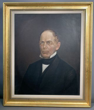 Lg Antique 19thc Victorian Era Gentleman W/ Spectacles Old Portrait Painting