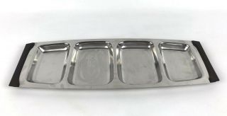 Vtg Danish Lundtofte Stainless Steel Tray 4 Compartment Denmark Wood Handle