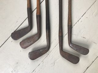 5 Antique Hickory Shaft Smooth Face Golf Clubs Club Irons T Stewart Etc 2