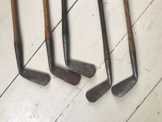 5 Antique Hickory Shaft Smooth Face Golf Clubs Club Irons T Stewart Etc 3