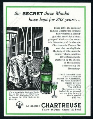 1954 Chartreuse Liqueur Carthusian Monk Monastery Vat Art Vintage Print Ad