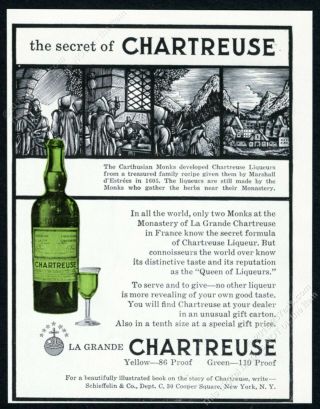 1953 Chartreuse Liqueur Carthusian Monk Monastery Art Vintage Print Ad