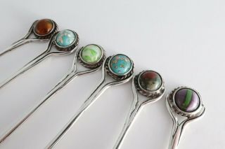 Antique Sterling Silver Spoons Set Of 6 Hardstone Glass Hallmarked 1946