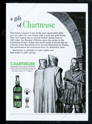 1964 Chartreuse Liqueur Carthusian Monk Art Vintage Print Ad