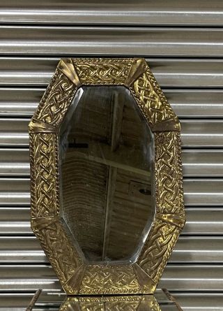 Circa 1900’s Arts And Crafts Brass Hexagonal Bevelled Mirror