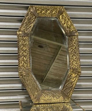 Circa 1900’s Arts And Crafts Brass Hexagonal Bevelled Mirror 2