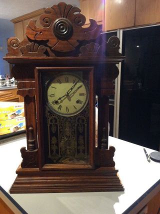 Antique Waterbury Style Oak Gingerbread Kitchen/mantel Clock