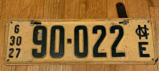 1927 North Carolina License Plate 90 - 022 (as Found / 1 Leather Strap)