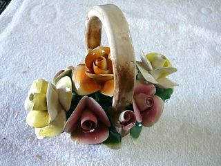 Vintage Capodimonte Nuova Basket Of Flowers Made In Italy Italian Roses,