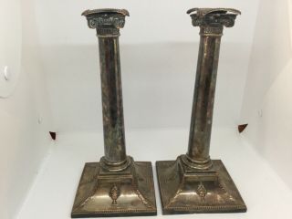 Pair C19th Silver On Copper Candlesticks Of Neo - Classical Corinthian Design