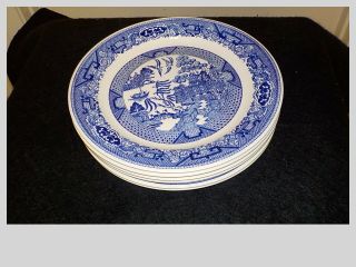 Set Of Six Vintage Royal China Blue Willow 9 - 1/8 " Lunch Plates