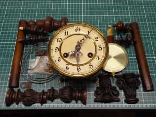 Antique German 8 Day Wall Clock Movement,  With Pendulum,  Gong And Case Fittings