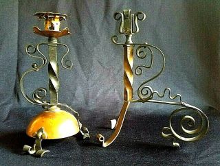 2 Arts & Crafts/mission Hand Hammered Copper & Brass Candlesticks Roycroft?