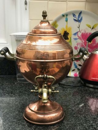 Antique Samovar Copper Brass Kettle Jug Pot With Hot Water Urn 38cm High Vgc