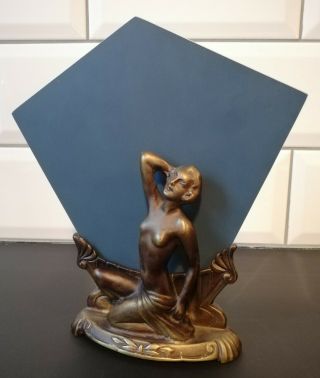 Art Deco Self Standing Vanity Dressing Table Mirror With Bronze Figure.  Vgc