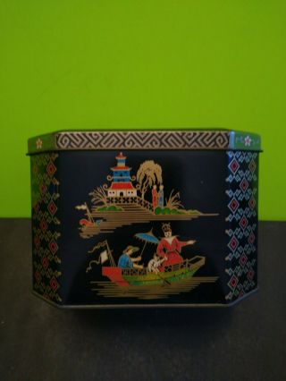Vintage Daher Tea Candy Tin W/ Hinged Lid Oriental Asian Design Made In England