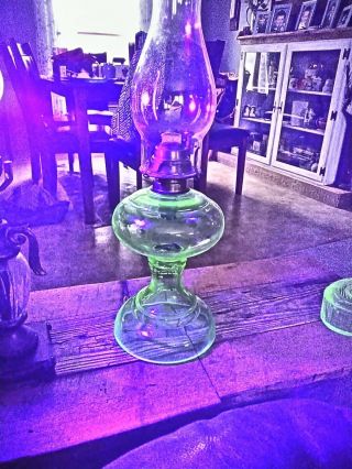 Antique Green Depression/vaseline Glass Oil Lamp