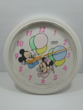 Vintage Disney Babies Wall Clock Mickey Minnie Mouse 1984 Lorus Quartz Pastel
