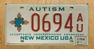 Mexico Autism Awareness Acceptance Graphic License Plate " 0694 Au " Nm