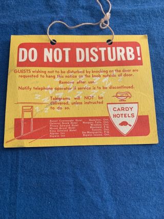 Vintage 50’s Cardy Hotel Do Not Disturb Sign Paper Cardboard String