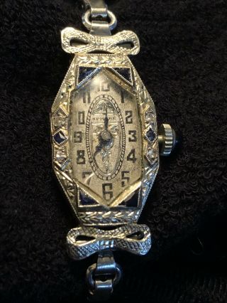 Antique Art Deco Ladies 18k Gold,  Diamond And Sapphire Wrist Watch,  15 Jewels