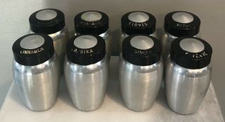 Kromex Spun Aluminum Spice Jars Mid Century Modern Set Of 8 Vintage