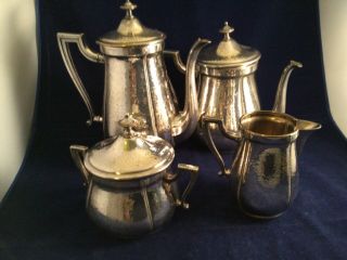 Antique Wmf Wepco - Ep Arts & Crafts 4 Piece Hand Beaten Silver Plated Tea Set