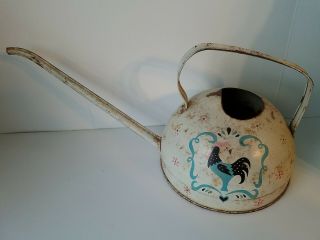Vintage Metal Watering Can Turquoise Chicken Rooster Ohio Art Co