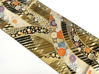 50886 Japanese Kimono / Vintage Fukuro Obi / Nishijin - Ori / Woven Flower