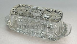 Vintage Clear Glass Butter Dish Starburst Pattern With Lid