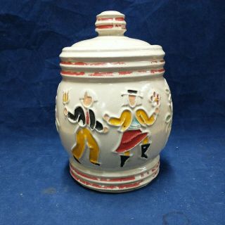 Vintage Red Wing Pottery Dancing Peasants Cookie Jar