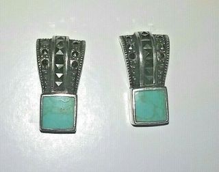 Vintage Sterling Silver Turquoise Marcasite Drop Earrings Southwest 925