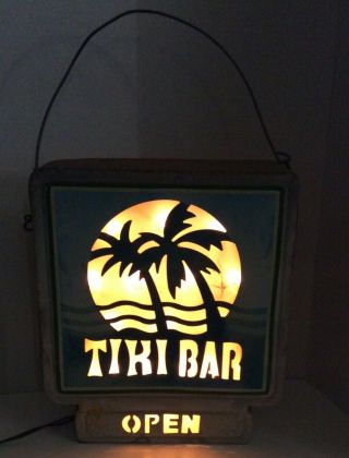 Vintage Tiki Bar Open Beer Metal Light Lamp Sign Bar Decor Man Cave Hawaiian