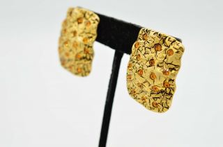 Norma Jean Signed Vintage Clip On Earrings Brushed Gold Rhinestone Leopard Bin7 3