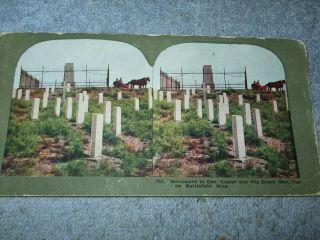 Vintage Stereoview One Card No 751 Burial Place Gen Custer Brave Men Wyoming